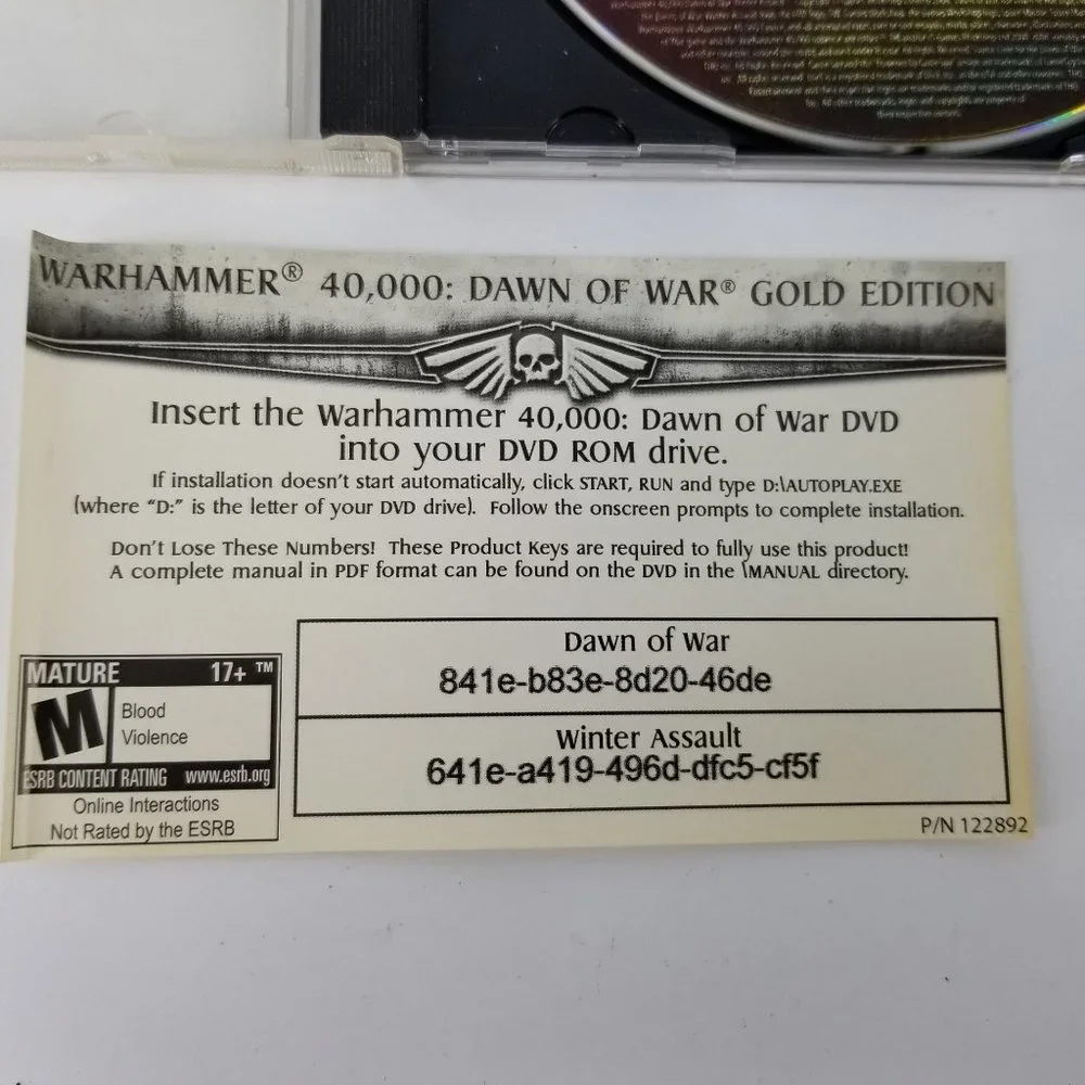 Warhammer 40K 40,000 Dawn of War Gold Edition Windows PC DVD CD Rom Game Fantasy